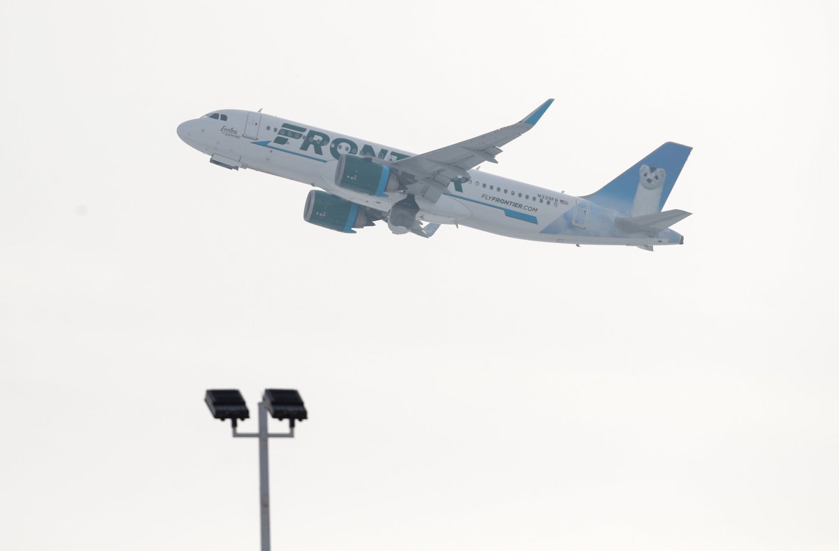 A Frontier Airlines Airbus A320neo plane departs from O’Hare International Airport in Chicago