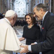 Nancy Pelosi greets Pope Francis