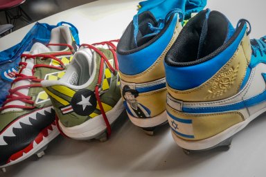 Custom cleats are shown Wednesday, March 1, 2023, in New York. Many players in this year's World Baseball Classic