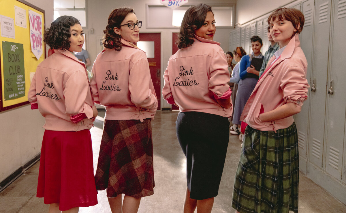 This image released by Paramount+ shows Tricia Fukuhara, from left, Marisa Davila, Cheyenne Wells and Ari Notartomaso from the series "Grease: Rise of the Pink Ladies."