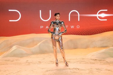 Zendaya poses for photographers upon arrival at the World premiere of the film 'Dune: Part Two' on Thursday, Feb. 15, 2024 in London.
