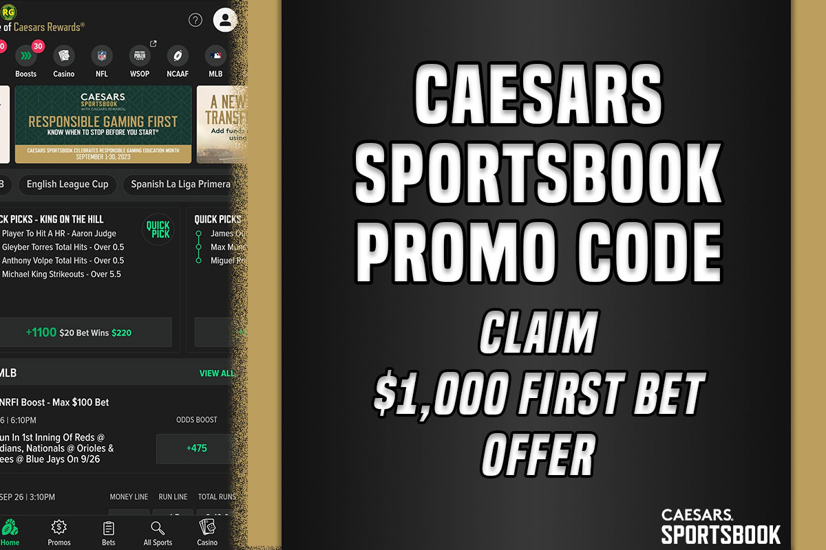 Caesars Sportsbook promo code AMNY81000 1,000 bet offer for NFL Week