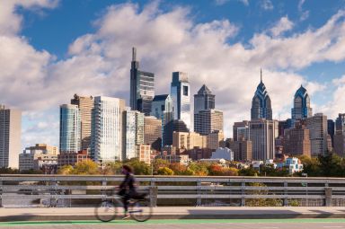 cyclists Philly bike lane