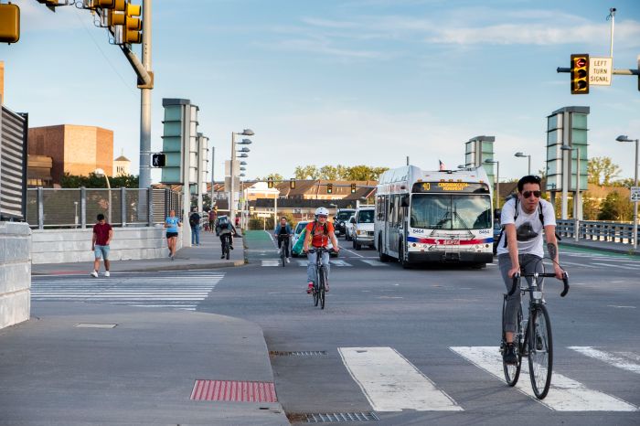 cyclists Philly bike lane